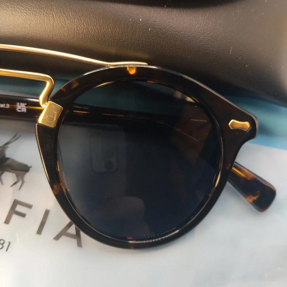 Carfia CA3399 Polarized Sunglasses Tortoise Gold Double Bridge Round Mens Womens